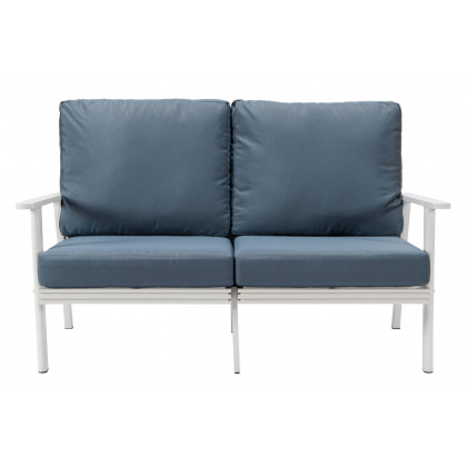 LeisureMod Walbrooke Modern 3-Piece Outdoor Patio Set with White Aluminum Frame - Navy Blue