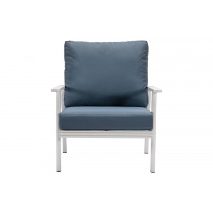 LeisureMod Walbrooke Modern 3-Piece Outdoor Patio Set with White Aluminum Frame - Navy Blue