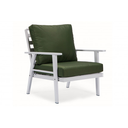 LeisureMod Walbrooke Modern White Patio Conversation With Square Fire Pit With Slats Design & Tank Holder - Green