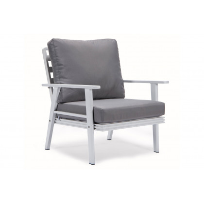 LeisureMod Walbrooke Modern White Patio Conversation With Square Fire Pit With Slats Design & Tank Holder - Gray