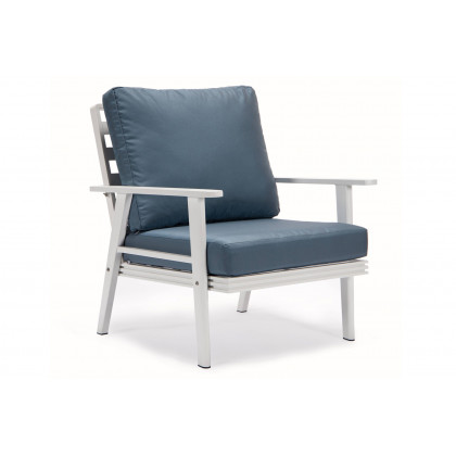 LeisureMod Walbrooke Modern White Patio Conversation With Square Fire Pit With Slats Design & Tank Holder - Navy Blue