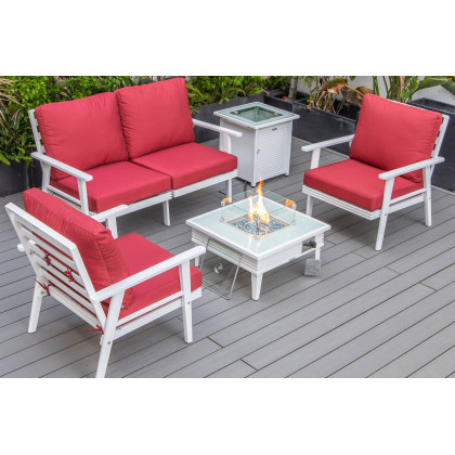 LeisureMod - Walbrooke Modern Black Patio Conversation With Square Fire Pit With Slats Design & Tank Holder