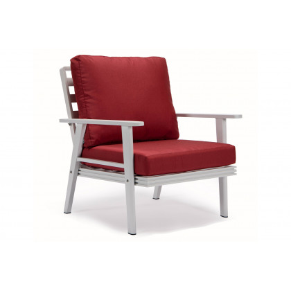 LeisureMod Walbrooke Modern White Patio Conversation With Square Fire Pit With Slats Design & Tank Holder - Red