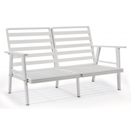 LeisureMod Walbrooke Modern White Patio Conversation With Square Fire Pit With Slats Design & Tank Holder - Red