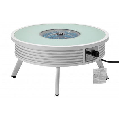 LeisureMod Walbrooke Modern Outdoor Round Fire Pit Table with Powder-Coated Aluminum Frame and Slats Design - White