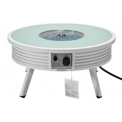 LeisureMod Walbrooke Modern Outdoor Round Fire Pit Table with Powder-Coated Aluminum Frame and Slats Design - White