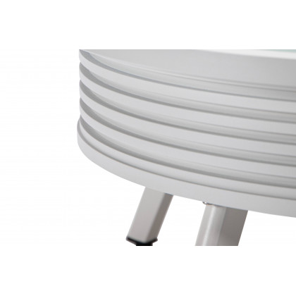LeisureMod Walbrooke Modern Outdoor Round Fire Pit Table with Powder-Coated Aluminum Frame and Slats Design - White