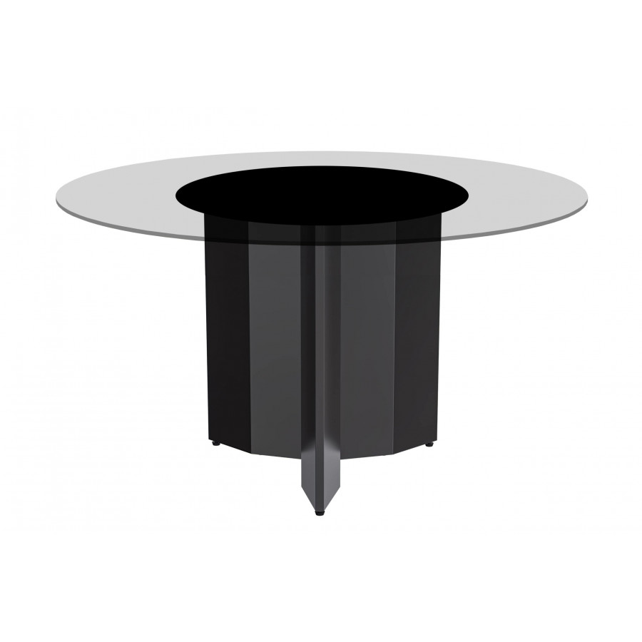 LeisureMod Zevro Modern 60" Round Dining Table with Glass Top and Black Base - Clear