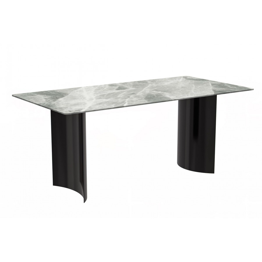 LeisureMod Zara Mid-Century Modern 55" Rectangular Dining Table with Glass/Sintered Stone Top - Light Gray