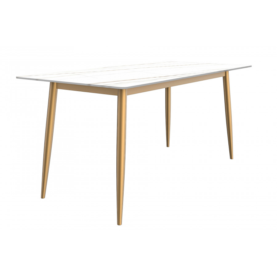 LeisureMod Zayle Modern Dining Table with 71" Sintered Stone Top and Gold Steel Base - White/Gold