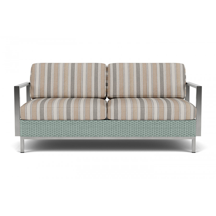 Lloyd Flanders™ Elements Settee with Stainless Steel Arms and Back - Sea Glass