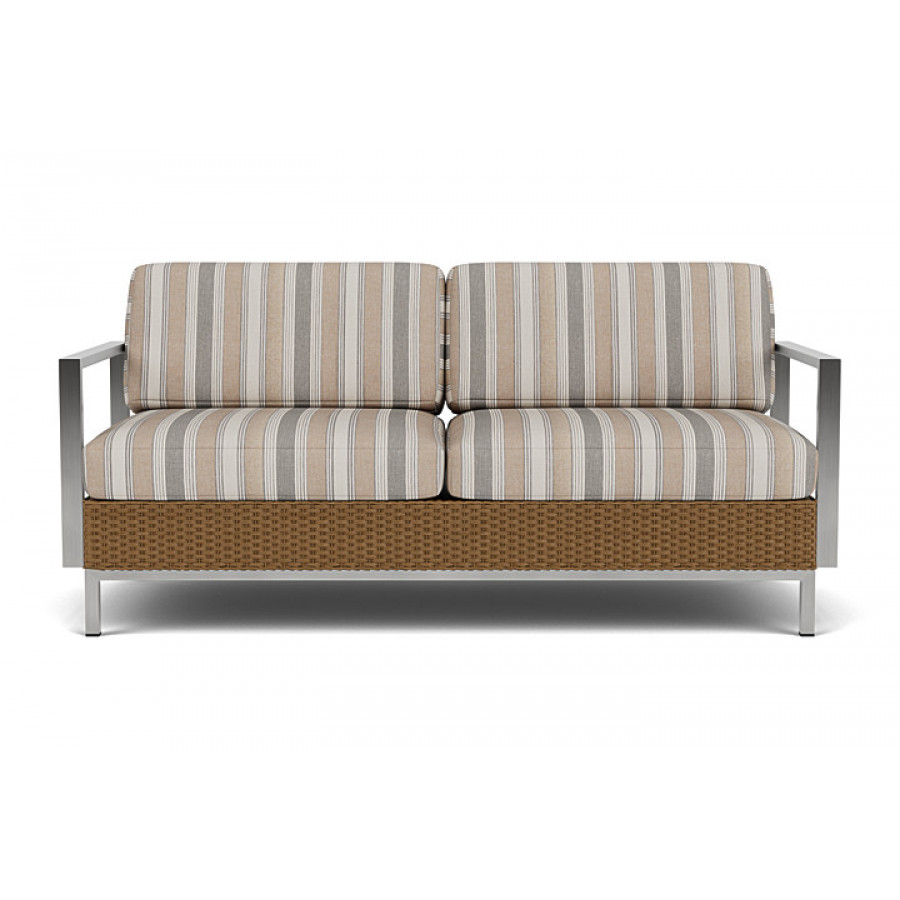 Lloyd Flanders™ Elements Settee with Stainless Steel Arms and Back - Hickory