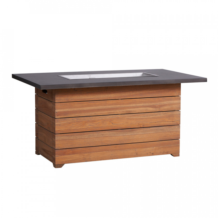 Lloyd Flanders - Teak 52" Rect. Fire Table with Faux Concrete Top