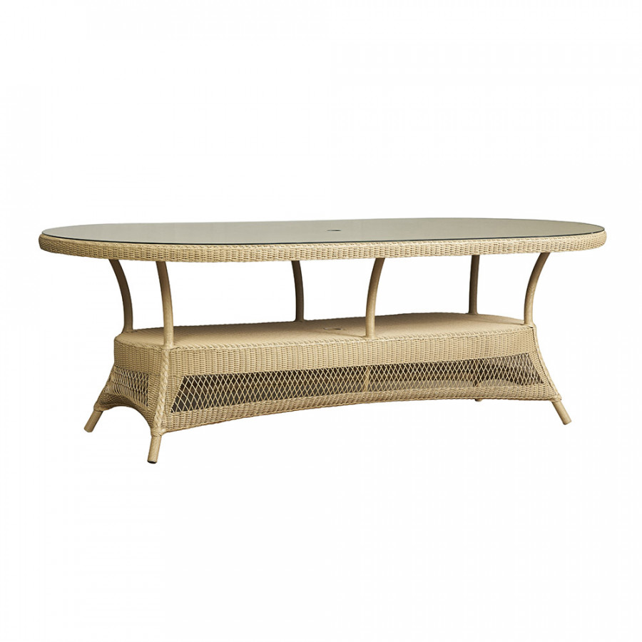 Lloyd Flanders™ Loom 85" Oval Umbrella Dining Table - Linen