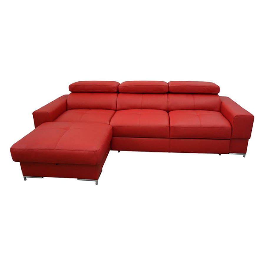 Maxima Bazalt Natural Leather Sleeper Sectional - Red, Left Corner
