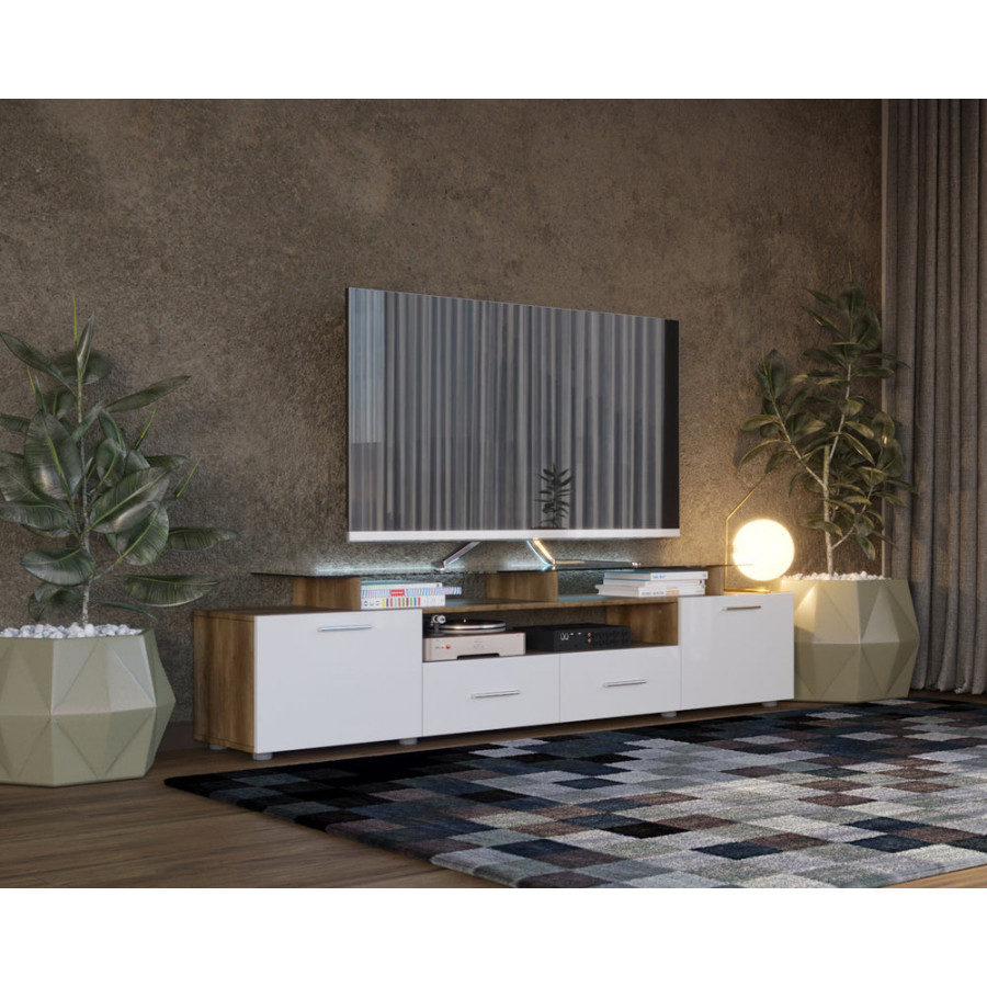 Maxima Evora Modern TV Stand For TV'S Up To 65" - White/Wood