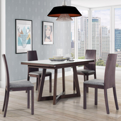 Maxima Brish Glass Top Dining Table with Extension - White Glass
