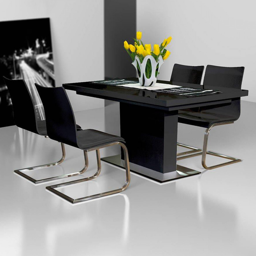 Maxima Evita Glass Top Dining Table with Extension - Black
