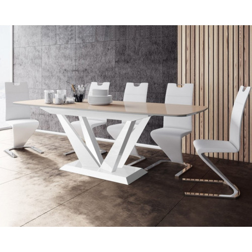 Maxima Fetto Dining Set with 6 Chairs - Cappuccino/White Table/White Chairs