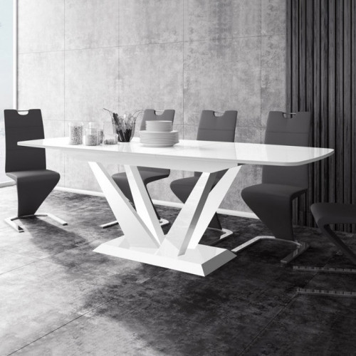 Maxima Fetto Dining Set with 6 Chairs - White Table/Black Chairs