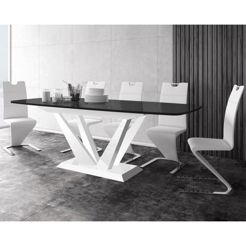 Maxima Fetto Dining Set with 6 Chairs - Black/White Table/White Chairs