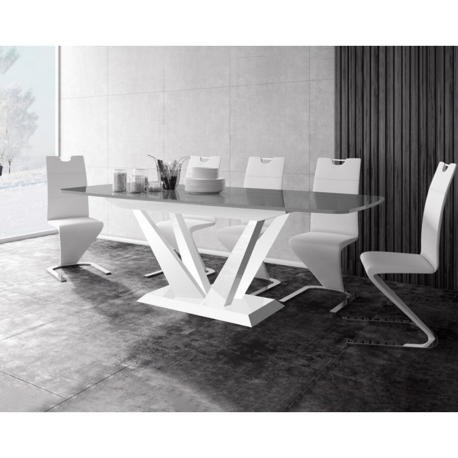Maxima Fetto Dining Set with 6 Chairs - Gray/White Table/White Chairs
