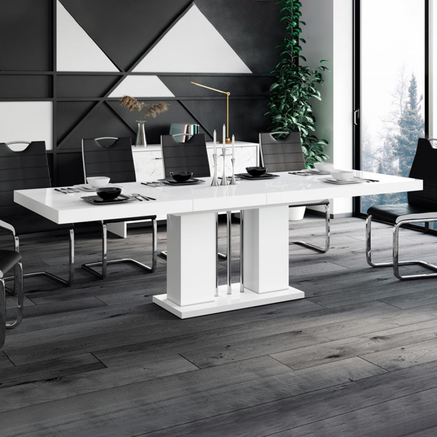 Maxima Nossa High Gloss Dining Table with Extension - White