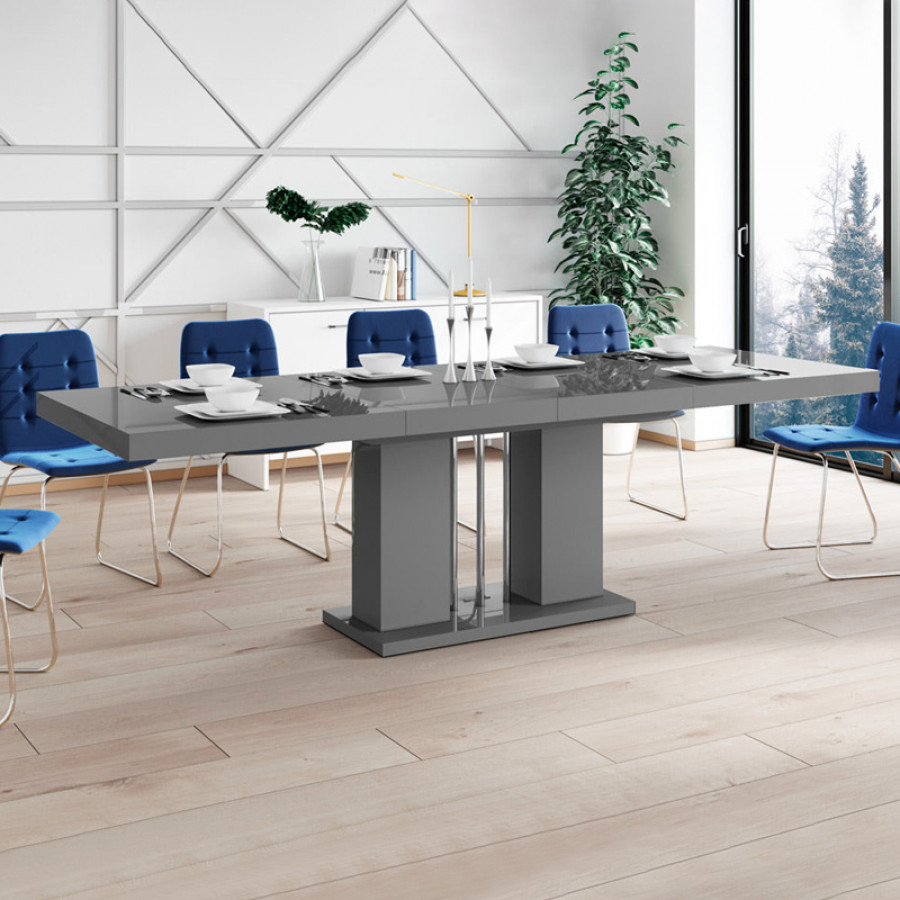 Maxima Nossa High Gloss Dining Table with Extension - Black