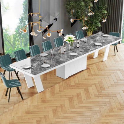 Maxima - Aleta Dining Set with 4 Self-Storing Leaves Plus 10 Chairs