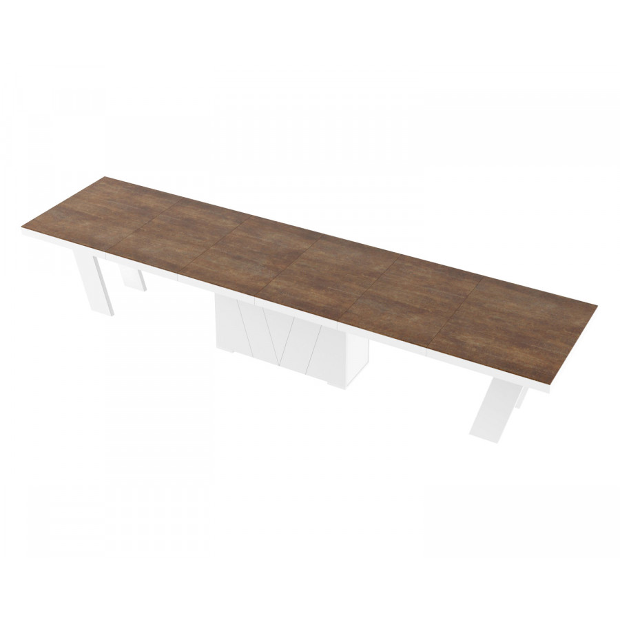 Maxima Aleta Dining Table with 4 Extension Leaves for up to 20 People - Lava Rock Matt/White Glossy