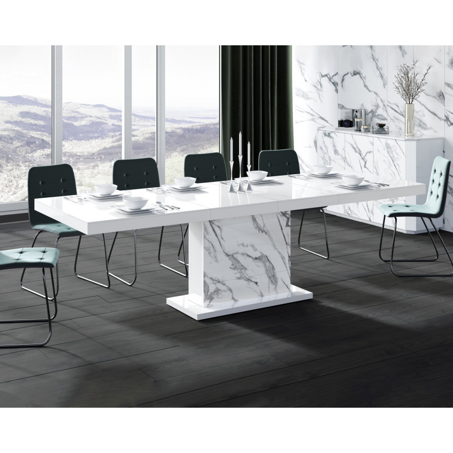 Maxima Moka Dining Table with 2 Extension - White/Marble