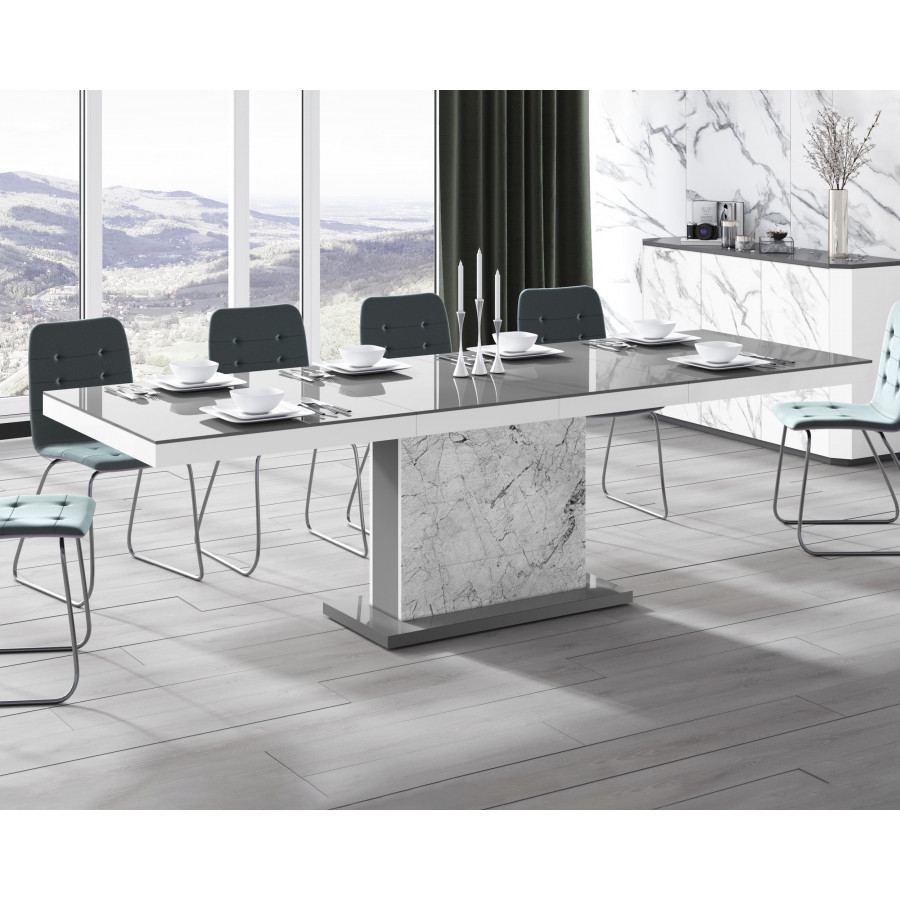 Maxima Moka Dining Table with 2 Extension - Gray/White Venatino