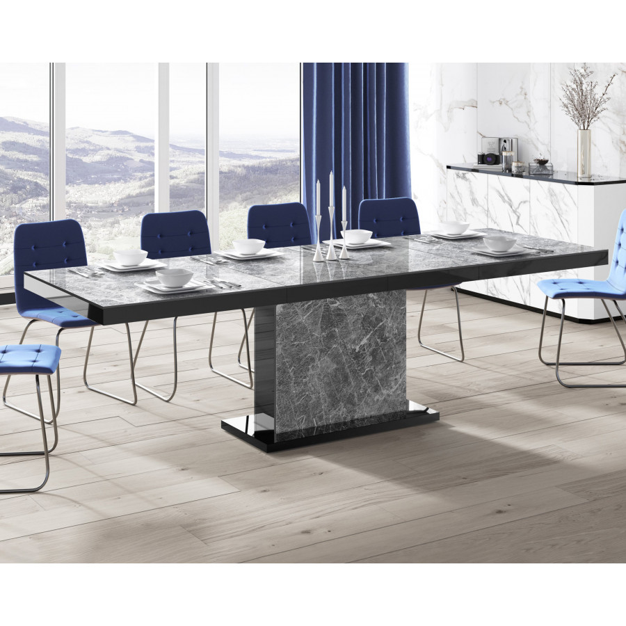 Maxima Moka Dining Table with 2 Extension - Black/Dark Venatino