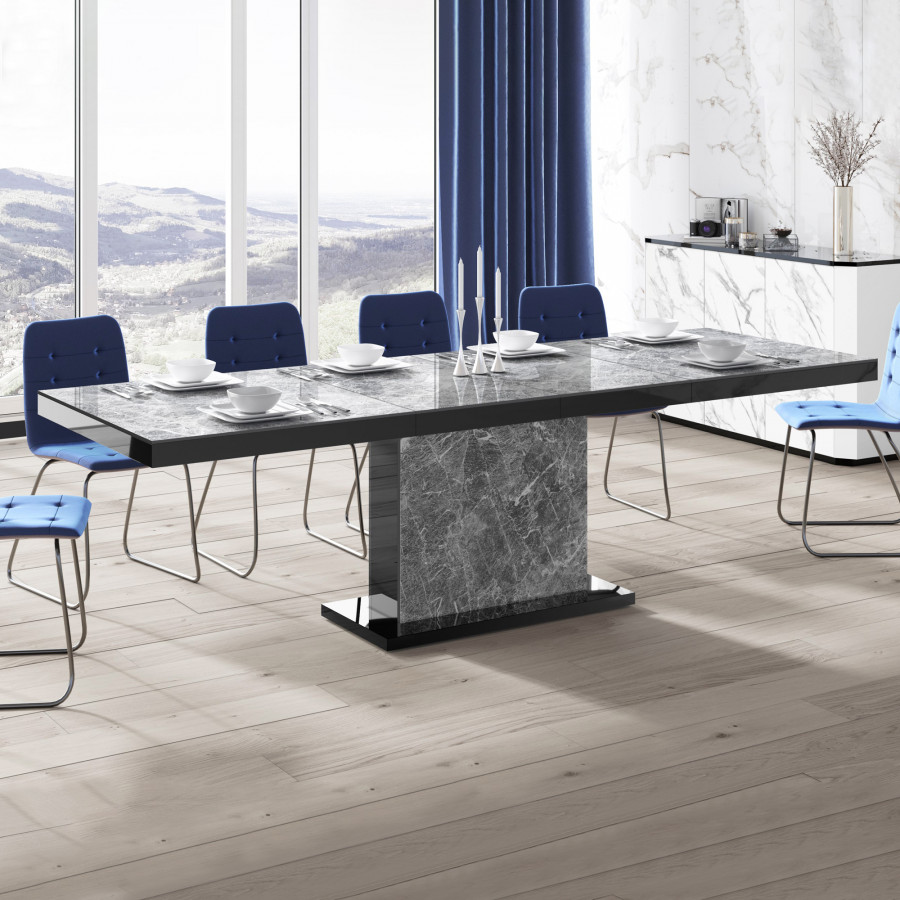 Maxima Moka Dining Table with 2 Extension - Solar Oak/Gold Marble
