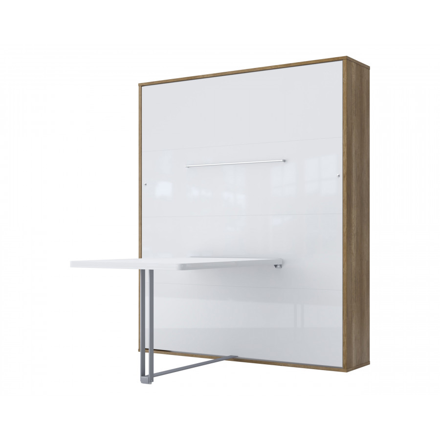 Maxima Inverto Murphy Vertical Bed with Desk - Oak/White, Queen Size