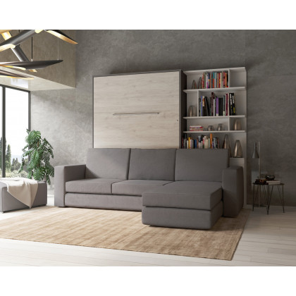 Maxima Murphy Vertical Bed with Sofa and Bookcase - Gray/Beige, Full XL Size