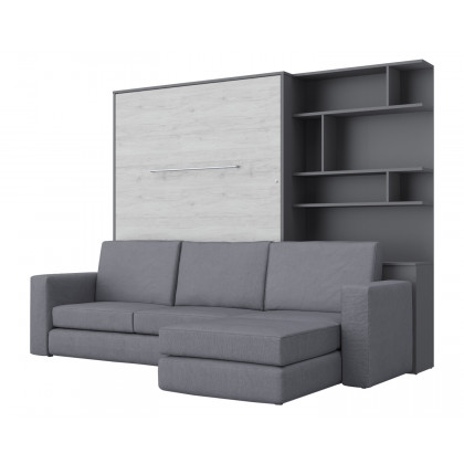 Maxima Murphy Vertical Bed with Sofa and Bookcase - Gray/Beige, Full XL Size