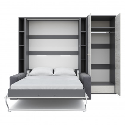 Maxima Inverto Murphy Vertical Bed with 2 Cabinets and Wardrobe - White/Gray, Full Size