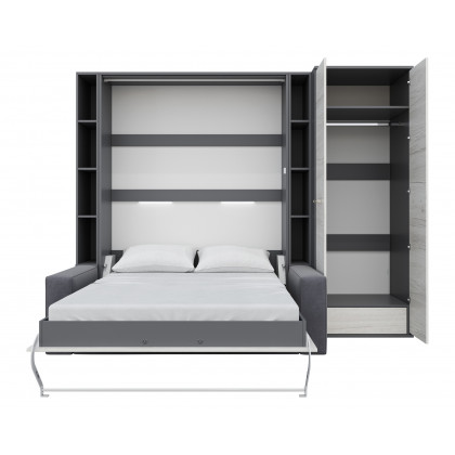 Maxima Inverto Murphy Vertical Bed with 2 Cabinets and Wardrobe - White/Gray, Full Size
