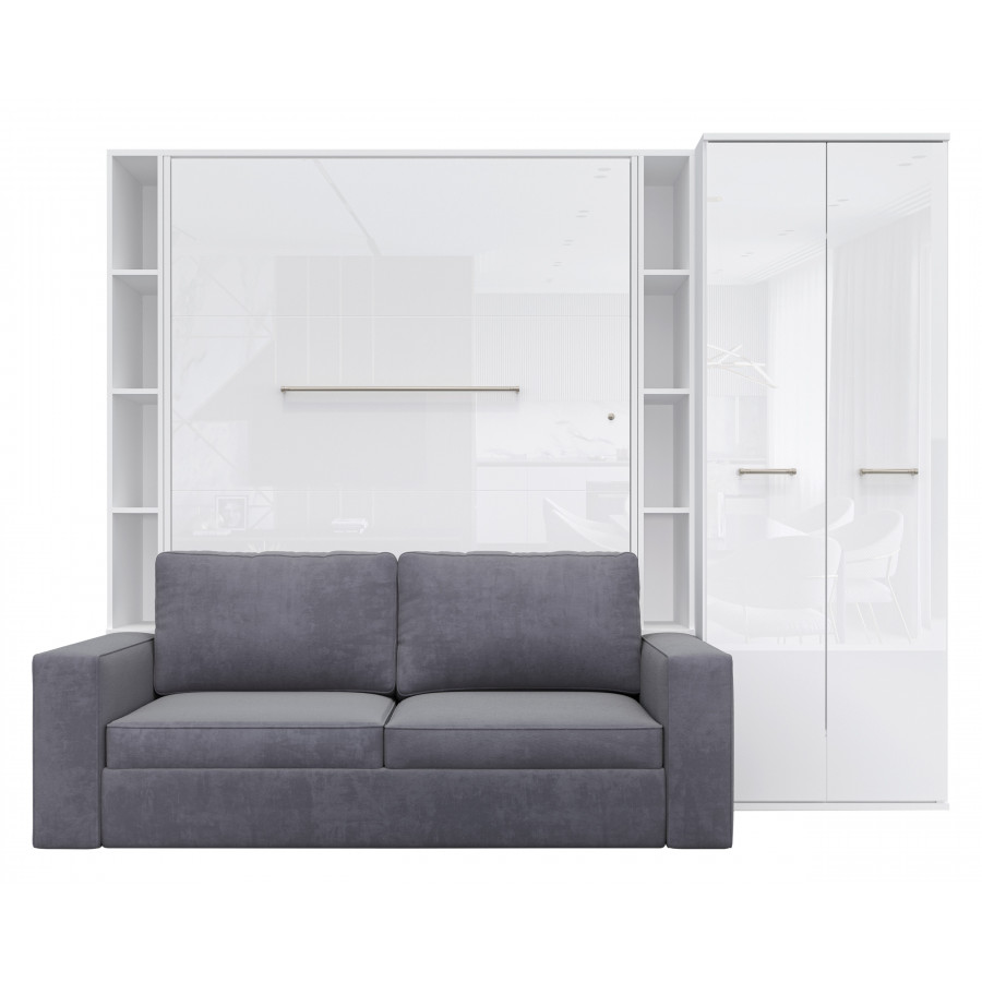 Maxima Inverto Murphy Vertical Bed with 2 Cabinets and Wardrobe - White/ Slate Gray, Full Size