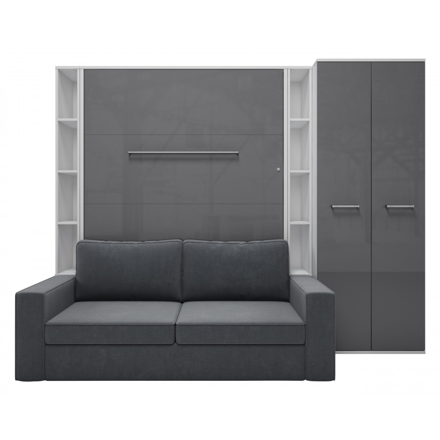 Maxima Inverto Murphy Vertical Bed with 2 Cabinets and Wardrobe - Gray/White, Full Size