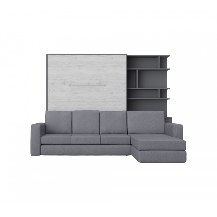 Maxima Inverto Murphy Bed with Sofa and Bookcase - Gray, Queen Size