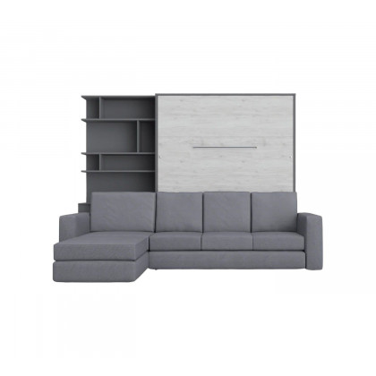 Maxima Inverto Murphy Bed with Sofa and Bookcase - Gray, Queen Size