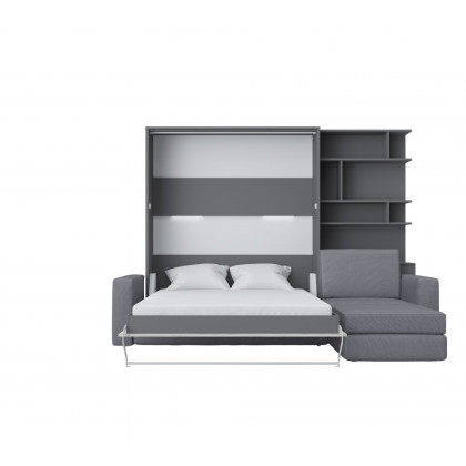 Maxima Inverto Murphy Bed with Sofa and Bookcase - Gray, Queen Size