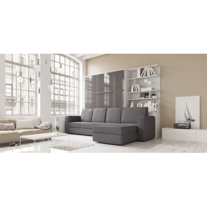 Maxima Inverto Murphy Bed with Sofa and Bookcase - Gray/White/Gray, Queen Size