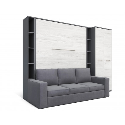 Maxima Inverto Murphy Vertical Bed with 2 Cabinets and Wardrobe - White/Gray, Full Size