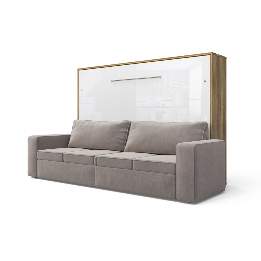 Maxima Inverto Murphy Horizontal Bed with Sofa - White/Oak/Beige, Queen Size