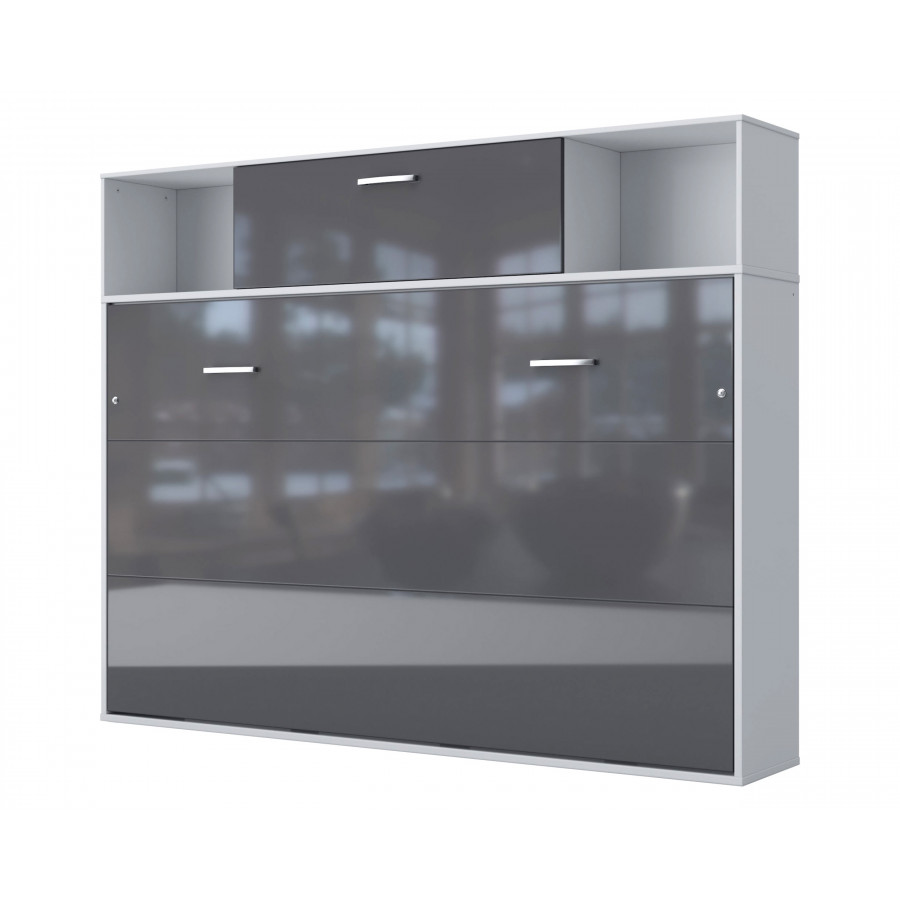 Maxima Inverto Murphy Horizontal Bed with 1 Storage Cabinet on Top - Gray/White, Full Size