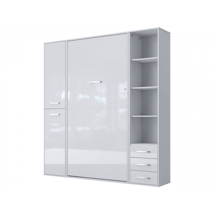 Maxima Inverto Murphy Vertical Wall Bed with 2 Cabinets - Venatino White, Full Size