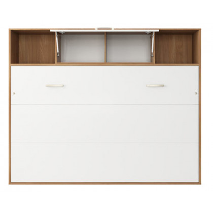 Maxima Inverto Murphy Horizontal Wall Bed with Cabinet on Top - Oak Country/White, Full XL Size